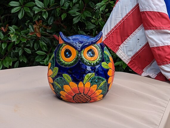 Pre-Order | Sunflower Owl Mexican Flower Pot | Ceramic Talavera Pottery Works Indoor or Outdoor as Home Decor or Garden Decor, Ships 9-1-25
