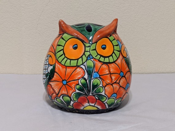 Ceramic Owl Flower Pot, Colorful Talavera Pottery