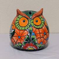 Ceramic Owl Flower Pot, Colorful Talavera Pottery