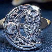 Owl Moon Ring, Celtic Moonstone Ring