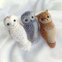 Handmade Owl Brooches, Set of Three Hand Embroidered Felt Owl Brooches