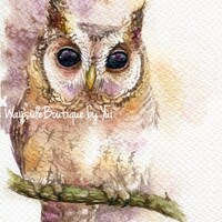 PRINT –Black eyes owl Watercolor painting 7.5 x 11”