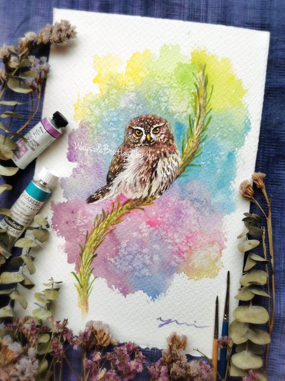 Owl- ORIGINAL watercolor painting 7.5x11 inches