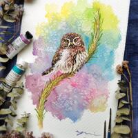 Owl- ORIGINAL watercolor painting 7.5x11 inches