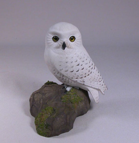 5 inch Snowy Owl Hand Carved Wooden Bird