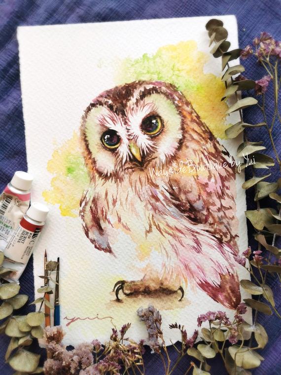 Owl - ORIGINAL watercolor painting 7.5x11 inches