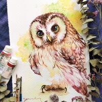 Owl - ORIGINAL watercolor painting 7.5x11 inches