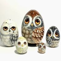 Owls Nesting Egg 5 pcs 11 cm/4,3'', Owls Room Decor, Owls Home Decor, Eco Wooden Ani...