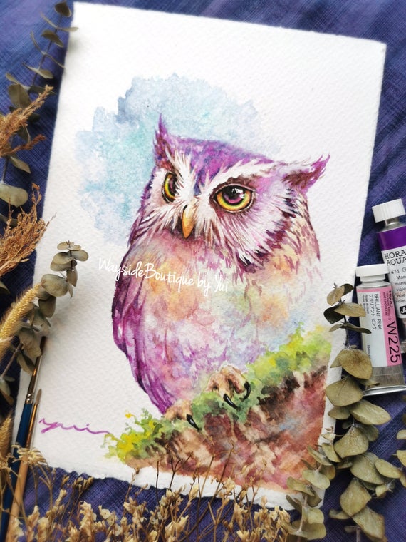 Owl - ORIGINAL watercolor painting 7.5x11 inches