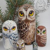 Owl Matryoshka  Nesting Dolls 17.5 cm, Christmas ornaments 5 pcs, Kids Gift, Animal Nesting ...