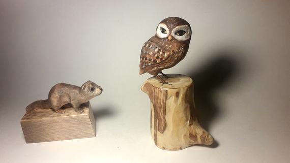 Little owl figurine, wooden gift