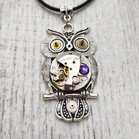 Owl necklace Steampunk pendant with Watch parts