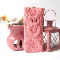 Pink Owl Glasses Case, Hand Knitted