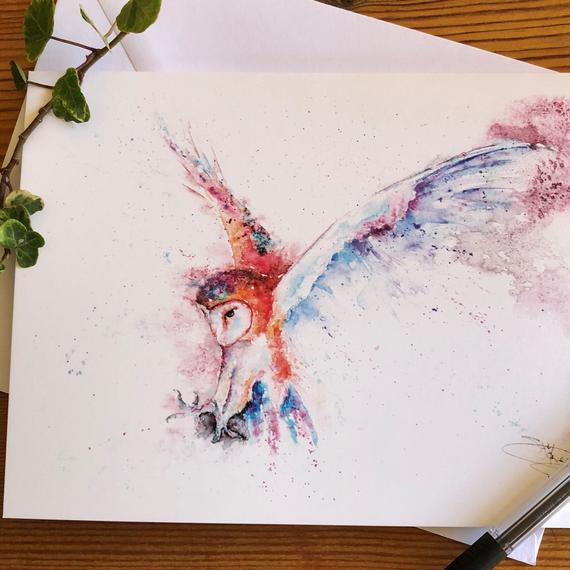 Watercolour Barn Owl Greetings Card