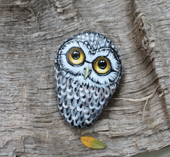 Original Hand Painted Owl Stone, Rock