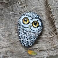 Original Hand Painted, Owl Stone, Rock, by Wendy Hogue Berry