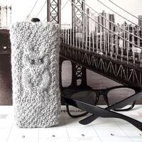 Light Gray Owl Glass Case, Hand Knit Reading Glasses Case, Knitted Eyeglasses Case, Owl Eyeg...