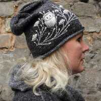 Knitted beanie hat with embroidery owl,wool slouchy beanie hat,winter accessories,casual and...