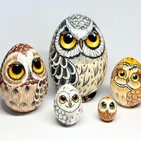 New Owl Nesting Egg 11cm/4,3'', Matryoshka Nesting Doll 5 pcs, Owls Home Decor, Fore...