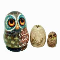 Matryoshka Cute Owl with Egg and Owlet, Nesting Doll 3pcs