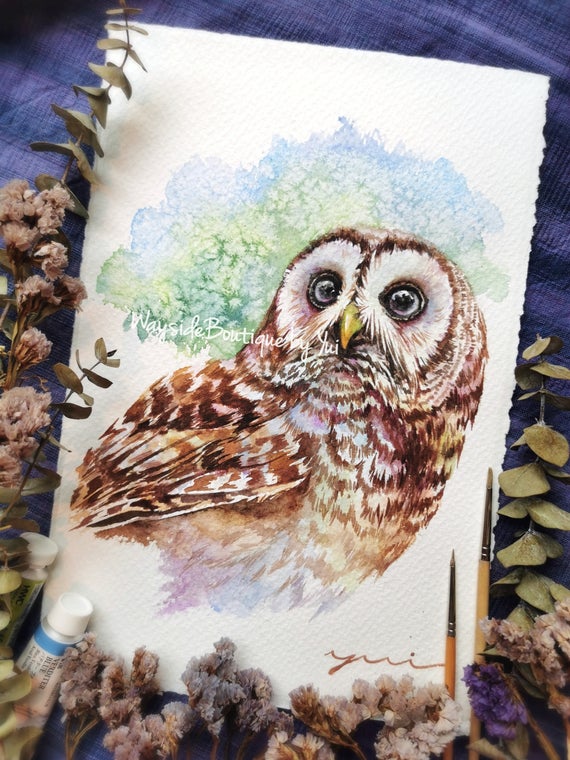 Owl - ORIGINAL watercolor painting 7.5x11 inches