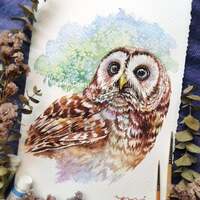 Owl - ORIGINAL watercolor painting 7.5x11 inches