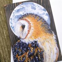 Barn owl greetings card, full moon art card