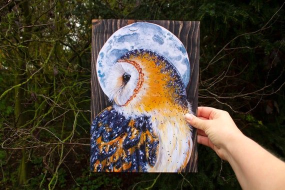 A4 art print, barn owl, full moon series