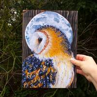A4 art print, barn owl, full moon series