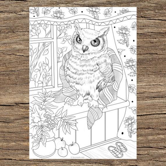 Cozy Owl - Printable Adult Coloring Page