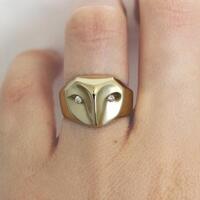 Gold Barn Owl ring with diamonds for eyes