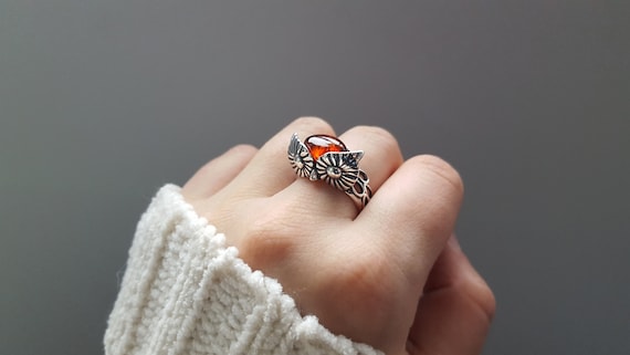 Baltic Amber and Silver Owl Ring, Silver Owl Ring, Honey Amber Owl Jewelry, Large Bird Ring, Silver and Amber Ring, Owl Lover Ring Gift