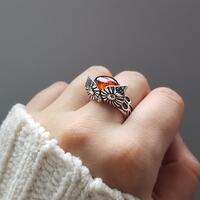 Baltic Amber and Silver Owl Ring, Silver Owl Ring, Honey Amber Owl Jewelry, Large Bird Ring,...