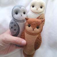 Set of 3 Felt Owl Ornaments, Winter Holiday Themed Decoration, Made to order