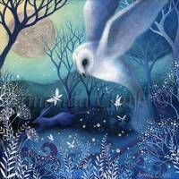 Limited edition giclee print titled "Silver Light" owl art, art print, miniature p...