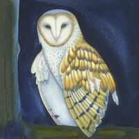 Fine art print of an original mixed media painting: The Winter Owl