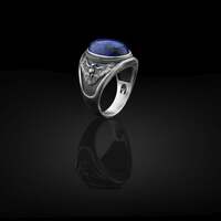 Silver Lapis Lazuli Men Ring, Winged Owl Silver Mens Ring, Lapis Lazuli Signet Ring, Lapis O...