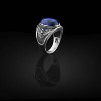 Silver Lapis Lazuli Owl Mens Ring