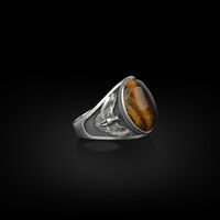 Silver Winged Owl Ring, Tiger Eye Gemstone