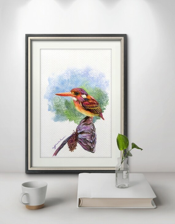 PRINT – Kingfisher Watercolor painting 7.5 x 11”from Hand paint, art, watercolour,Hand made,owl art, minimalist,Contemporary,gift,Wildlife