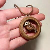 Wooden tawny owl pendant / figurine, handmade owl gift