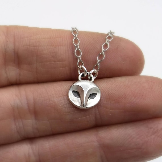 Owl Necklace / Sterling Silver Owl Pendant / Tiny Snowy Owl face / Small Barn Owl / Gift for Night Owl / Moon Child / Magical Owl