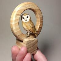 Small Barn Owl sculpture, hand carved wooden owl ornament gift