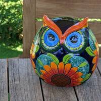 Sunflower Owl Mexican Flower Pot | Ceramic Talavera Pottery Works Indoor or Outdoor as Home ...