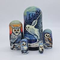7" Nesting dolls 5 in 1 Stunning Owls Matryoshka Ukrainian nesting dolls Home decor Art...