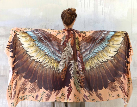 Wings Scarf, Bird Scarf, Owl Scarf, Burning Man Clothing, Fall Style, Adult Costume, Shamanic Festival Clothing, Feather Shawl,Rave Pashmina