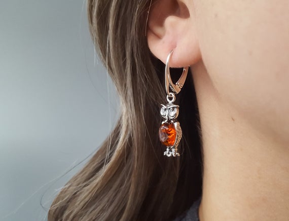 Baltic Amber Owl Earrings