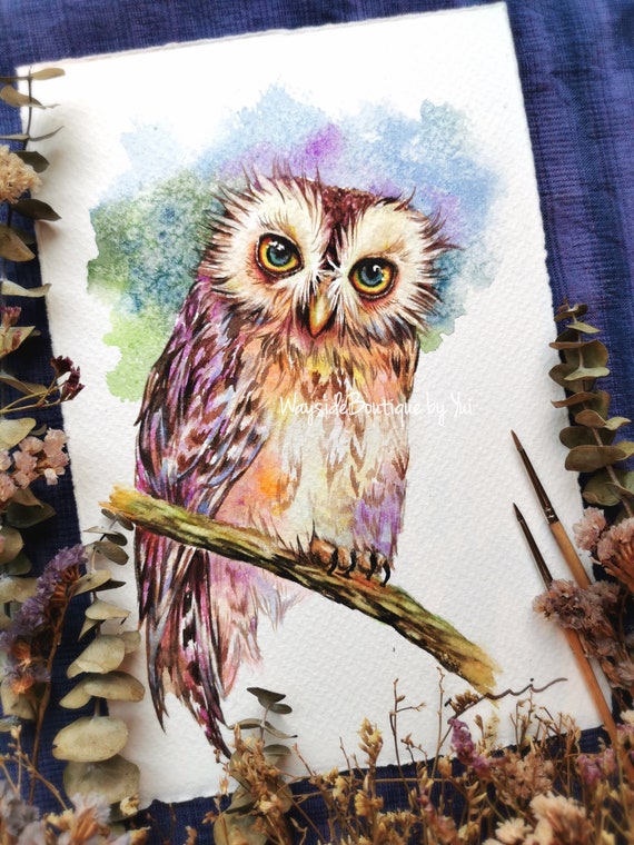 Owl- ORIGINAL watercolor painting 7.5x11 inches