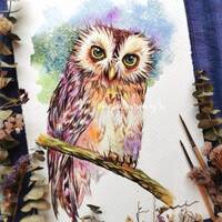 Owl- ORIGINAL watercolor painting 7.5x11 inches