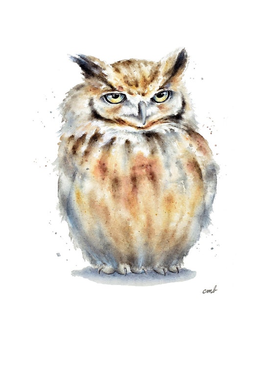Owl Watercolor Painting Print